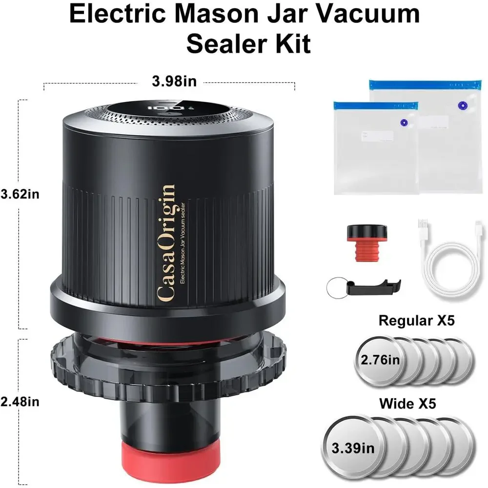 Elec. Mason Jar Vacuum Sealer Kit for Wide & Regular Mouth